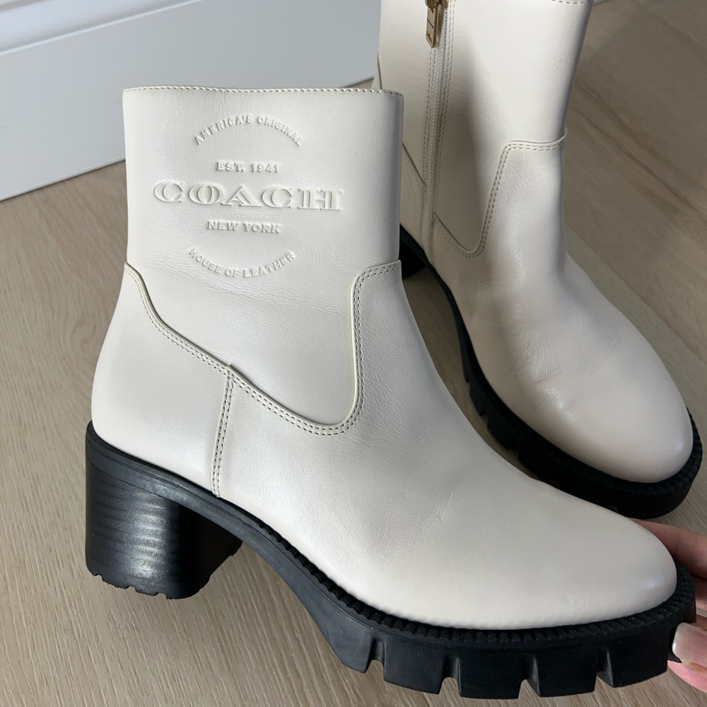 Coach white leather boots